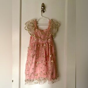Pink Dress with Gold Floral Embroidery